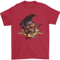 Libertad Skull Freedom Pirate Crow Raven Mens T-Shirt Cotton Gildan Red