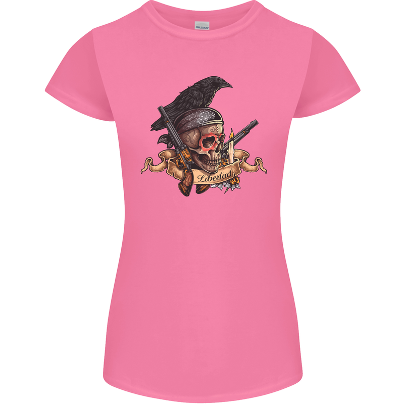 Libertad Skull Freedom Pirate Crow Raven Womens Petite Cut T-Shirt Azalea