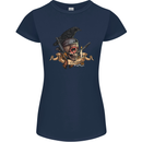 Libertad Skull Freedom Pirate Crow Raven Womens Petite Cut T-Shirt Navy Blue