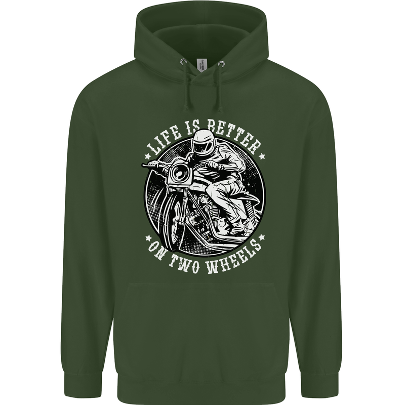Life Is Better On Two Wheels Mens 80% Cotton Hoodie Forest Green