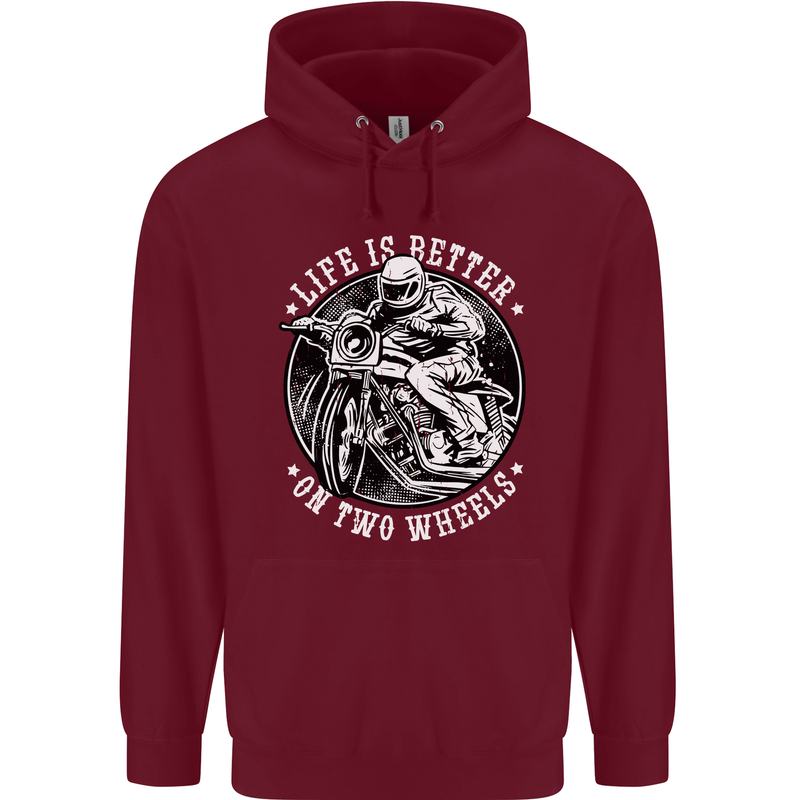 Life Is Better On Two Wheels Mens 80% Cotton Hoodie Maroon