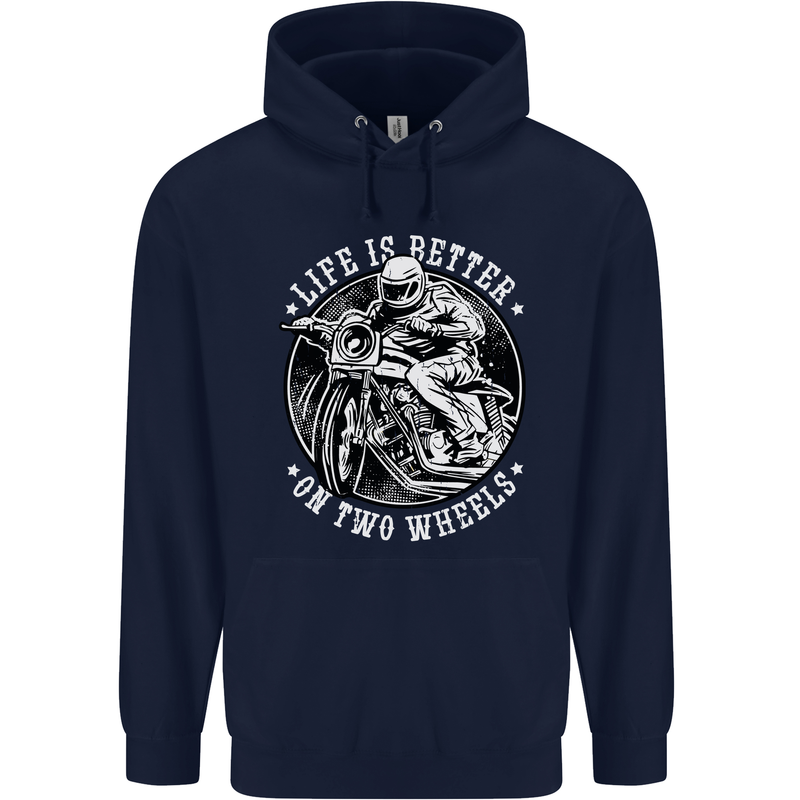 Life Is Better On Two Wheels Mens 80% Cotton Hoodie Navy Blue