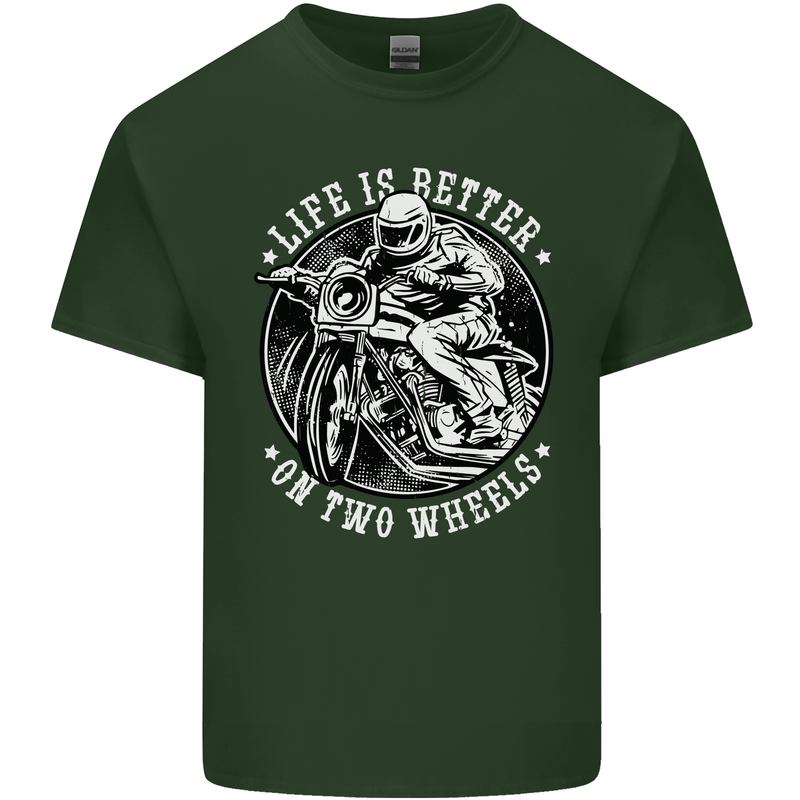 Life Is Better On Two Wheels Mens Cotton T-Shirt Tee Top Forest Green