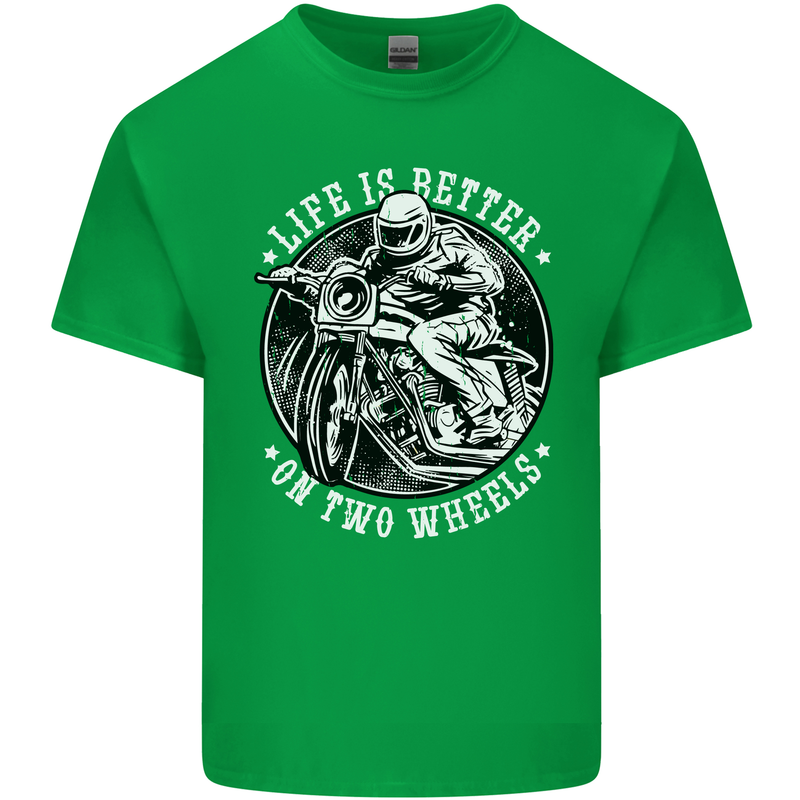 Life Is Better On Two Wheels Mens Cotton T-Shirt Tee Top Irish Green
