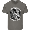Life Is Better On Two Wheels Mens V-Neck Cotton T-Shirt Charcoal