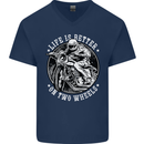 Life Is Better On Two Wheels Mens V-Neck Cotton T-Shirt Navy Blue