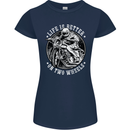 Life Is Better On Two Wheels Womens Petite Cut T-Shirt Navy Blue