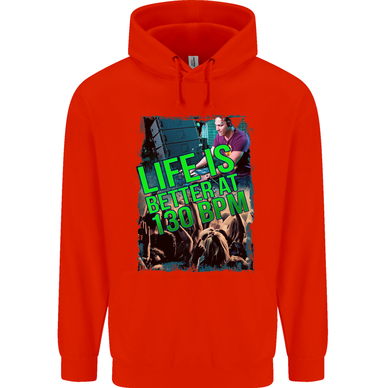 Life Is Better at 130 Bpm Dance Music DJ Mens 80% Cotton Hoodie Bright Red