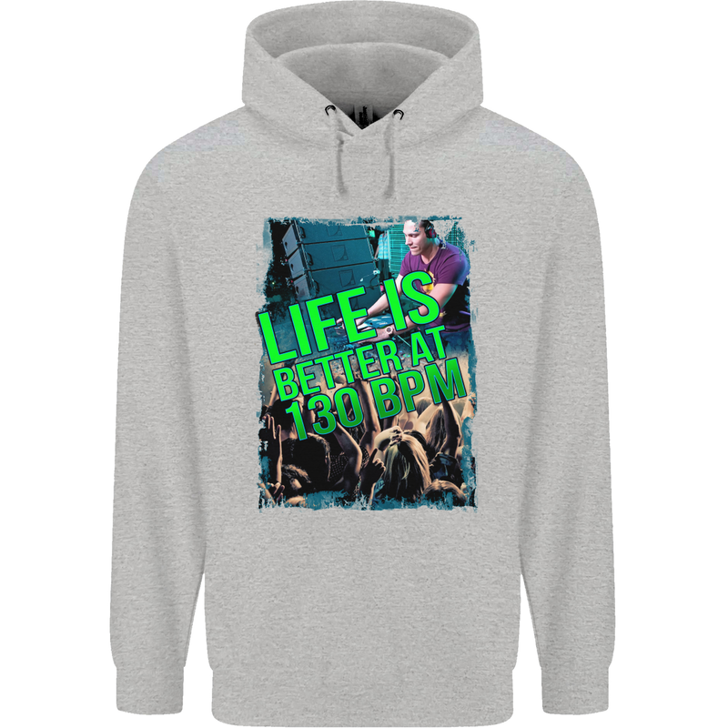 Life Is Better at 130 Bpm Dance Music DJ Mens 80% Cotton Hoodie Sports Grey