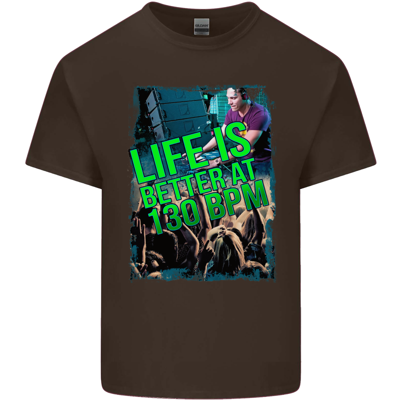 Life Is Better at 130 Bpm Dance Music DJ Mens Cotton T-Shirt Tee Top Dark Chocolate