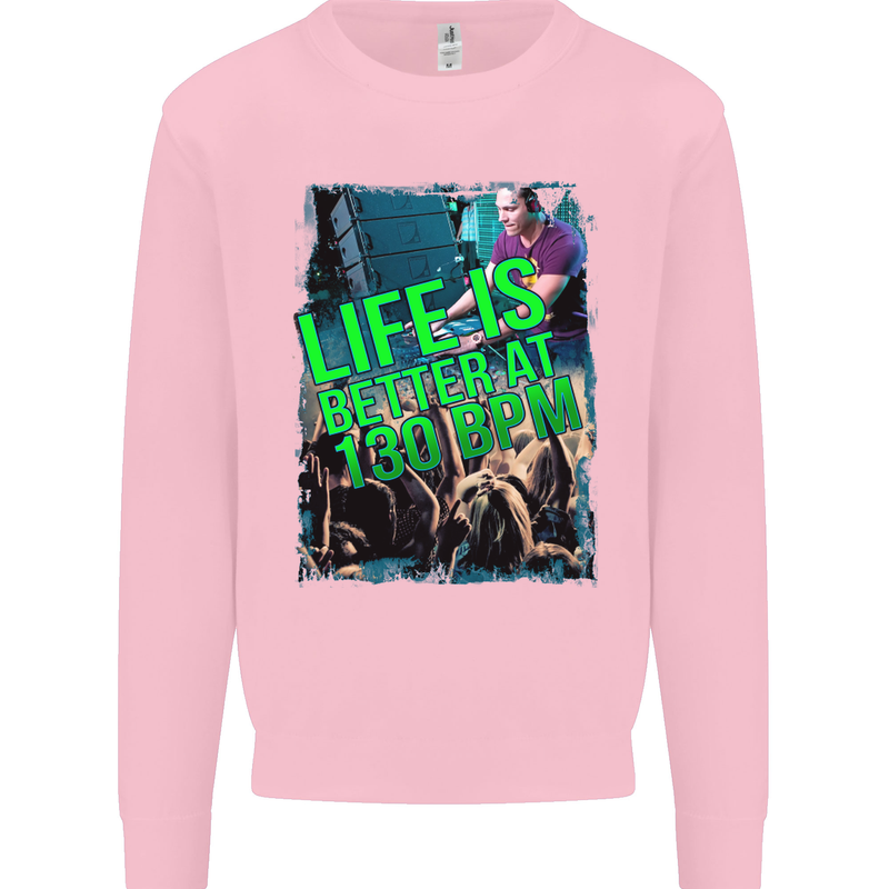 Life Is Better at 130 Bpm Dance Music DJ Mens Sweatshirt Jumper Light Pink