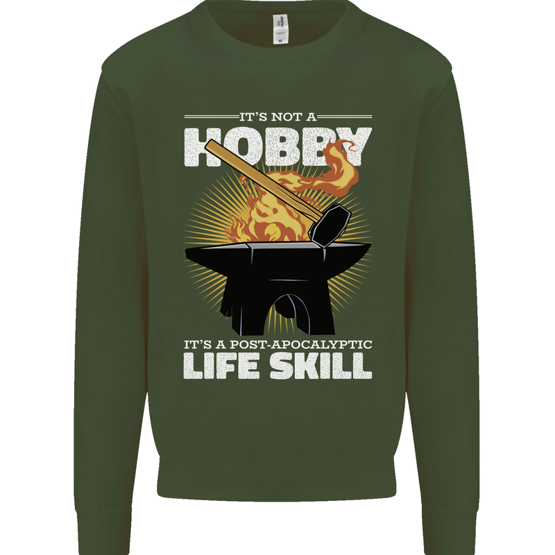 Life Post Apocalyptic Skill Blacksmith Kids Sweatshirt Jumper Forest Green