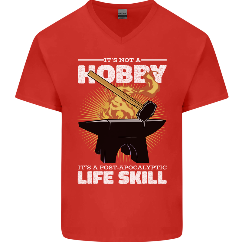 Life Post Apocalyptic Skill Blacksmith Mens V-Neck Cotton T-Shirt Red