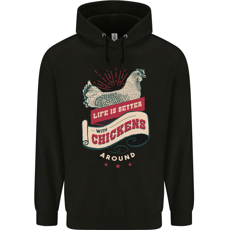Life is Better With Chickens Around Farmer Childrens Kids Hoodie Black