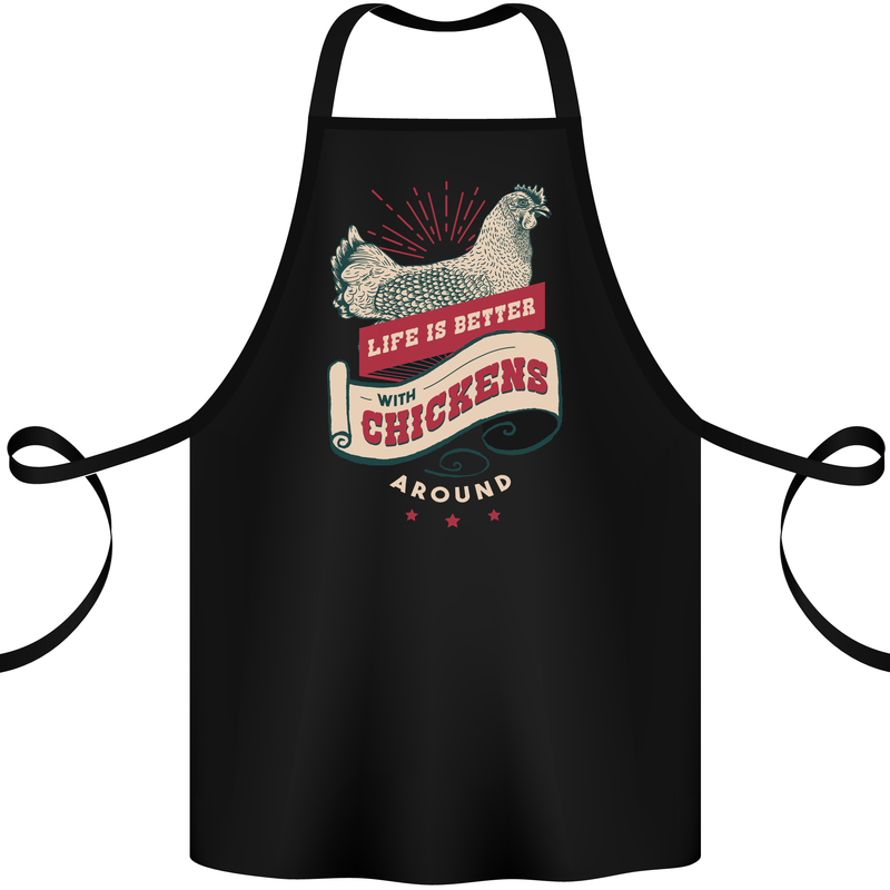 Life is Better With Chickens Around Farmer Cotton Apron 100% Organic Black
