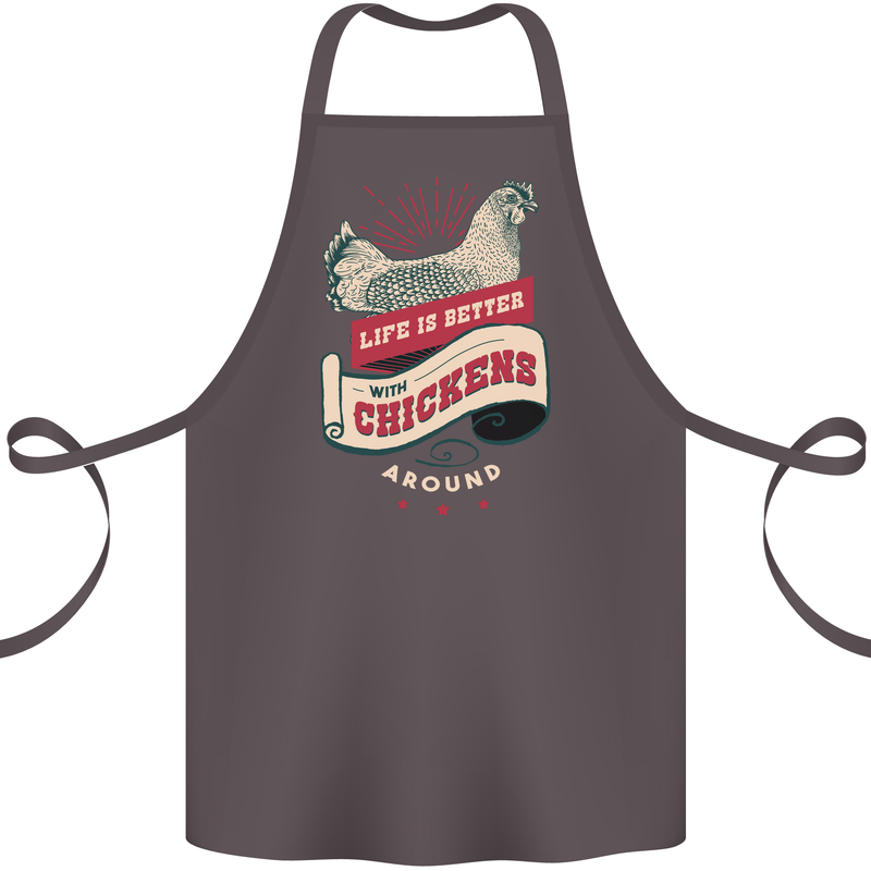 Life is Better With Chickens Around Farmer Cotton Apron 100% Organic Dark Grey