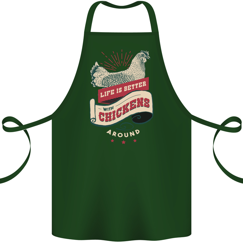 Life is Better With Chickens Around Farmer Cotton Apron 100% Organic Forest Green