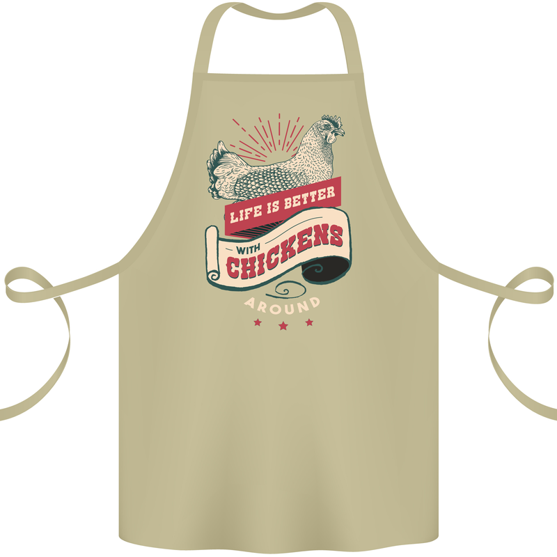 Life is Better With Chickens Around Farmer Cotton Apron 100% Organic Khaki