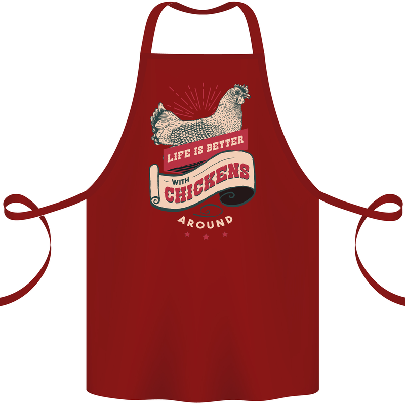 Life is Better With Chickens Around Farmer Cotton Apron 100% Organic Maroon