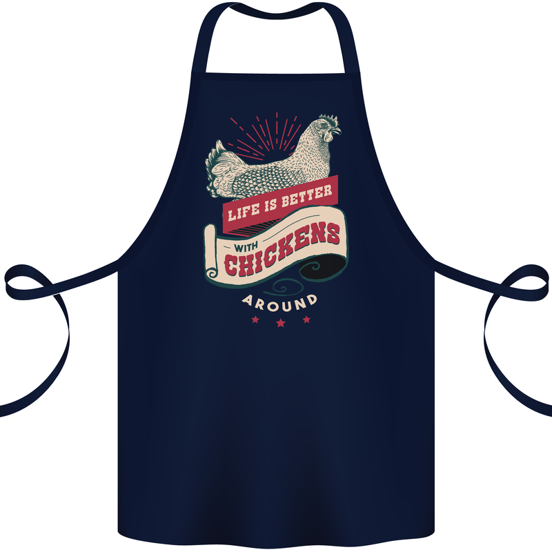Life is Better With Chickens Around Farmer Cotton Apron 100% Organic Navy Blue