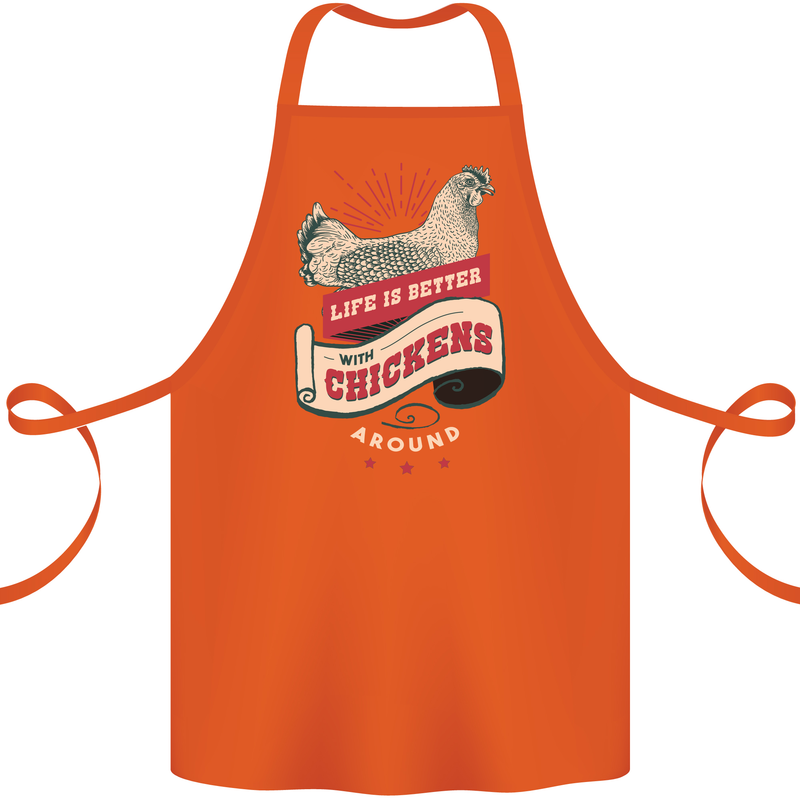Life is Better With Chickens Around Farmer Cotton Apron 100% Organic Orange