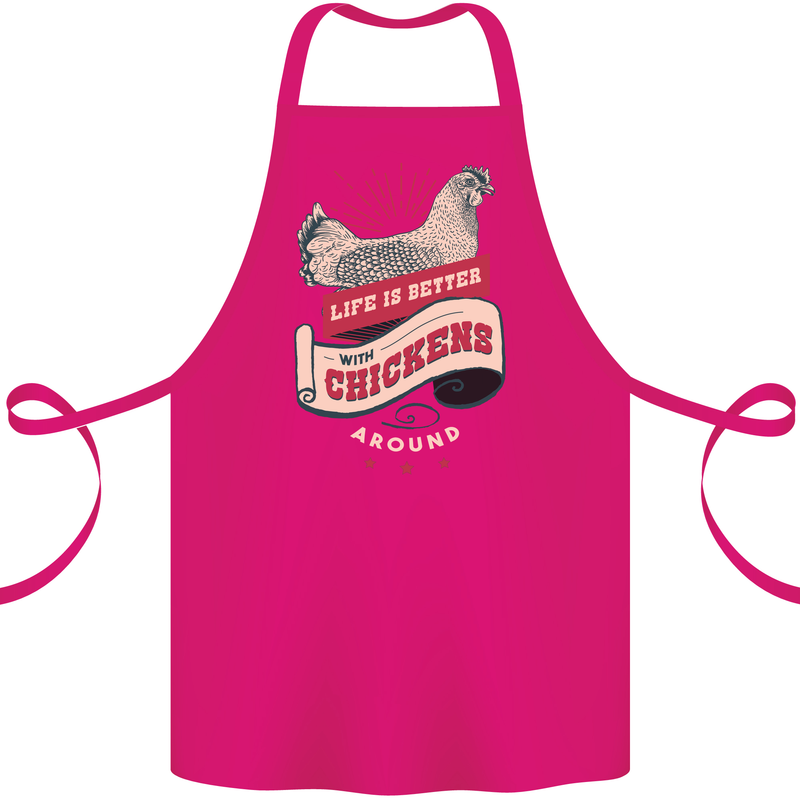 Life is Better With Chickens Around Farmer Cotton Apron 100% Organic Pink