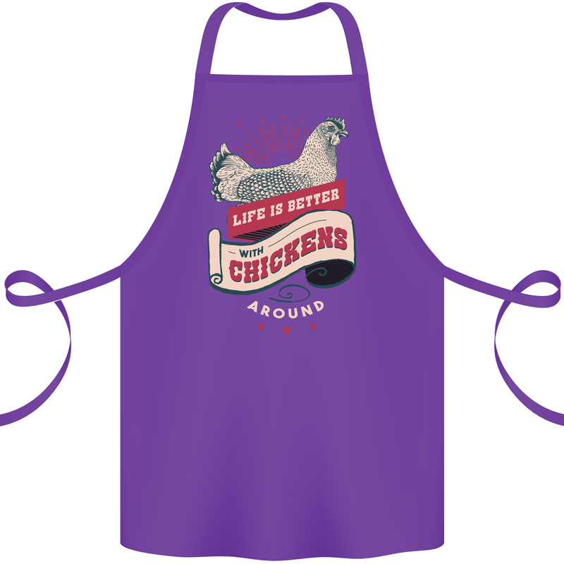 Life is Better With Chickens Around Farmer Cotton Apron 100% Organic Purple