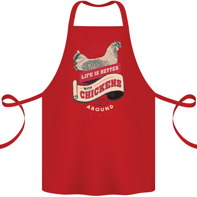 Life is Better With Chickens Around Farmer Cotton Apron 100% Organic Red