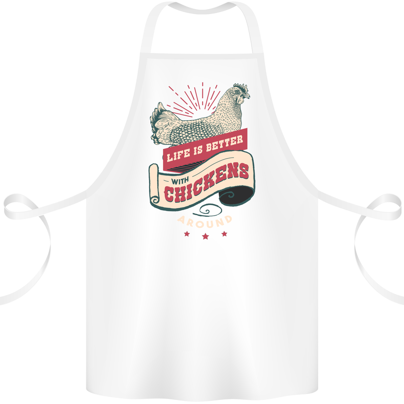 Life is Better With Chickens Around Farmer Cotton Apron 100% Organic White