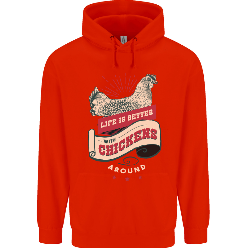 Life is Better With Chickens Around Farmer Mens 80% Cotton Hoodie Bright Red