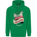 Life is Better With Chickens Around Farmer Mens 80% Cotton Hoodie Irish Green