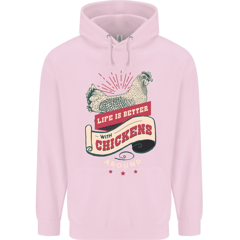 Life is Better With Chickens Around Farmer Mens 80% Cotton Hoodie Light Pink