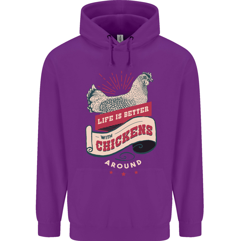 Life is Better With Chickens Around Farmer Mens 80% Cotton Hoodie Purple