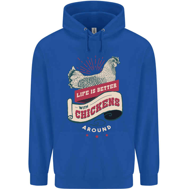 Life is Better With Chickens Around Farmer Mens 80% Cotton Hoodie Royal Blue