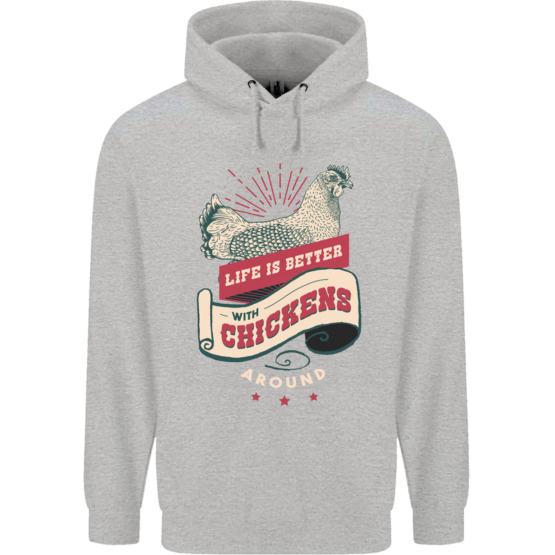 Life is Better With Chickens Around Farmer Mens 80% Cotton Hoodie Sports Grey