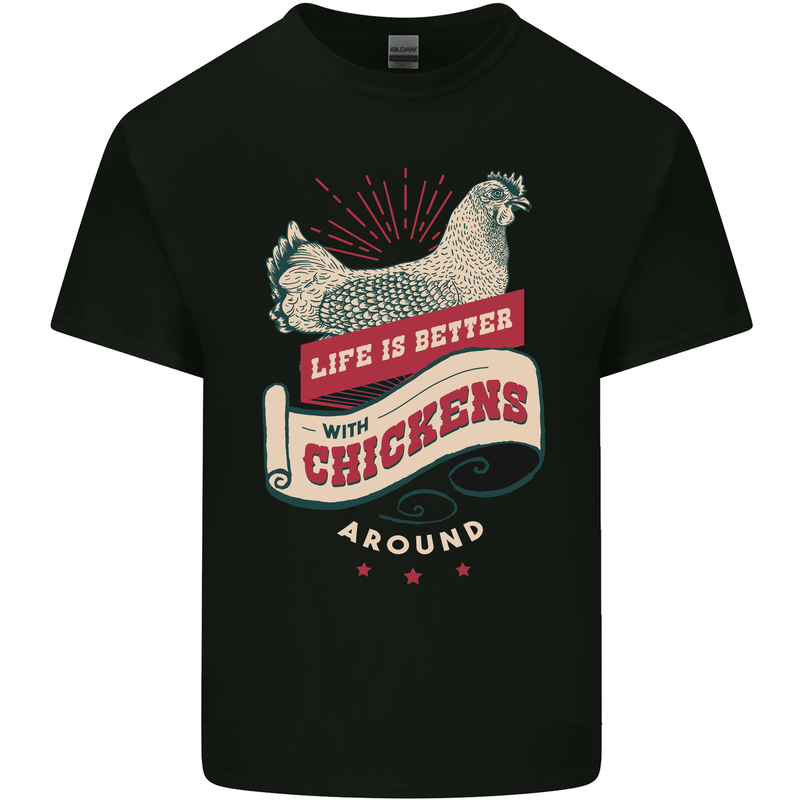 Life is Better With Chickens Around Farmer Mens Cotton T-Shirt Tee Top Black