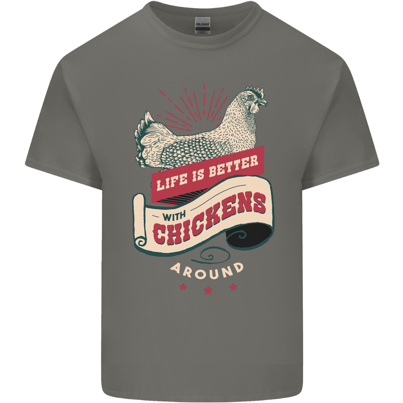 Life is Better With Chickens Around Farmer Mens Cotton T-Shirt Tee Top Charcoal