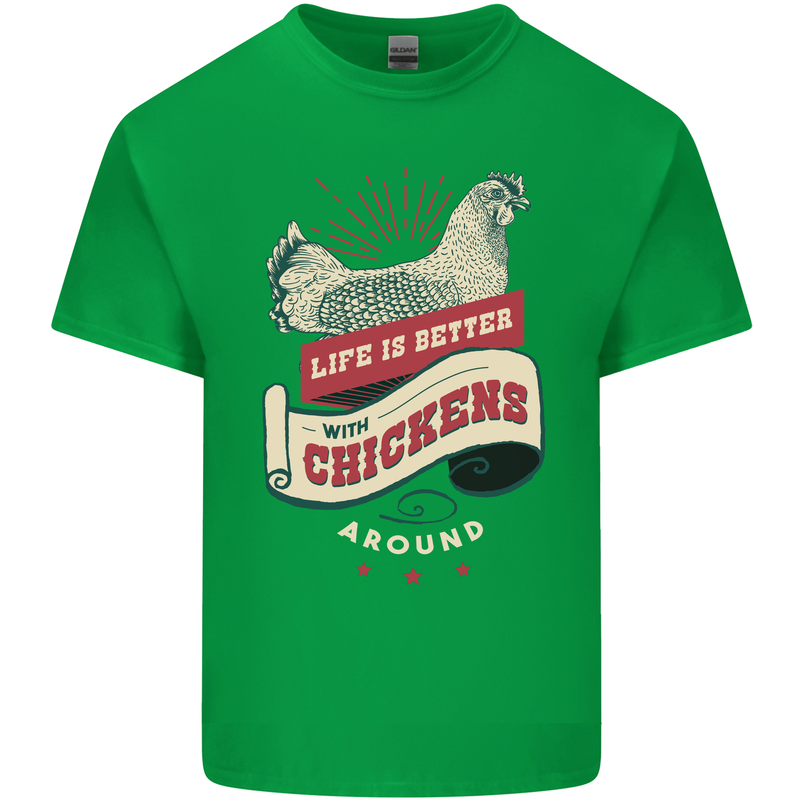 Life is Better With Chickens Around Farmer Mens Cotton T-Shirt Tee Top Irish Green