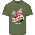 Life is Better With Chickens Around Farmer Mens Cotton T-Shirt Tee Top Military Green