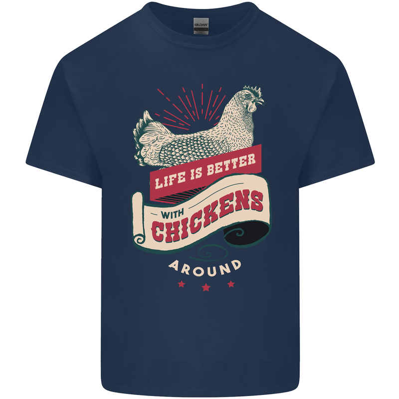 Life is Better With Chickens Around Farmer Mens Cotton T-Shirt Tee Top Navy Blue