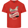 Life is Better With Chickens Around Farmer Mens Cotton T-Shirt Tee Top Red