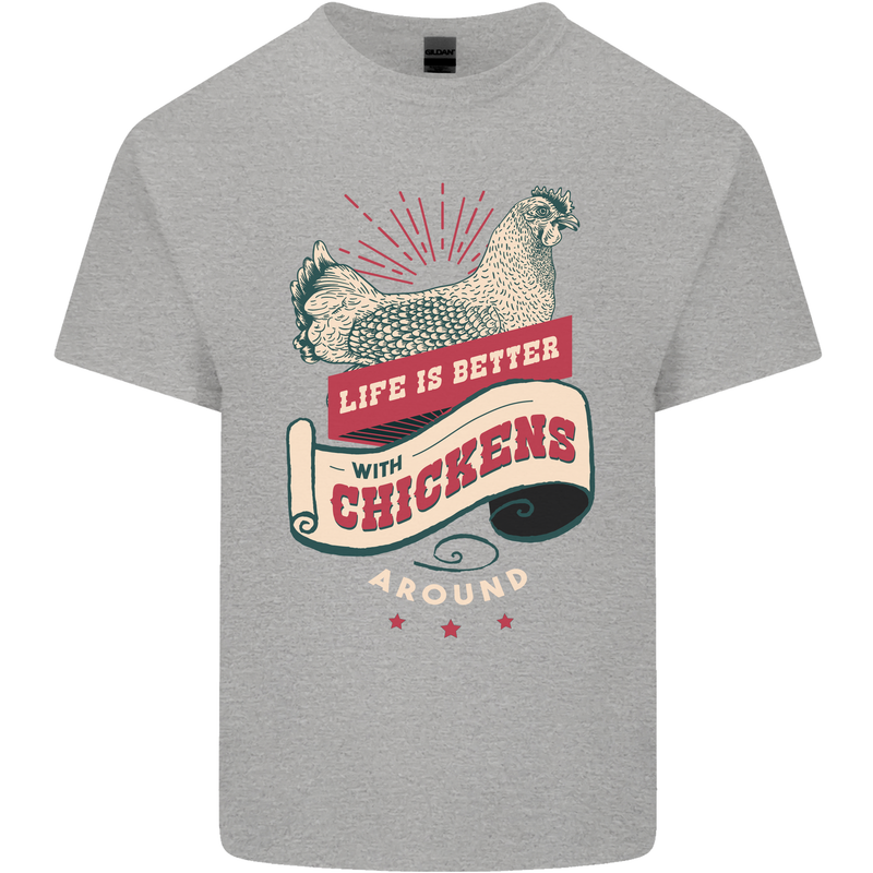 Life is Better With Chickens Around Farmer Mens Cotton T-Shirt Tee Top Sports Grey