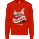 Life is Better With Chickens Around Farmer Mens Sweatshirt Jumper Bright Red