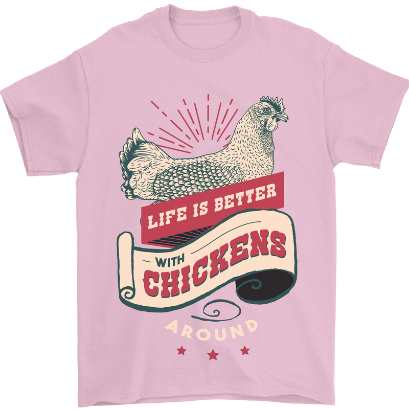 Life is Better With Chickens Around Farmer Mens T-Shirt 100% Cotton Light Pink