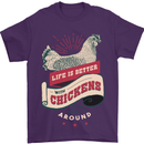 Life is Better With Chickens Around Farmer Mens T-Shirt 100% Cotton Purple