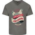 Life is Better With Chickens Around Farmer Mens V-Neck Cotton T-Shirt Charcoal