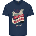 Life is Better With Chickens Around Farmer Mens V-Neck Cotton T-Shirt Navy Blue