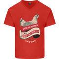 Life is Better With Chickens Around Farmer Mens V-Neck Cotton T-Shirt Red