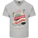 Life is Better With Chickens Around Farmer Mens V-Neck Cotton T-Shirt Sports Grey