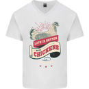 Life is Better With Chickens Around Farmer Mens V-Neck Cotton T-Shirt White